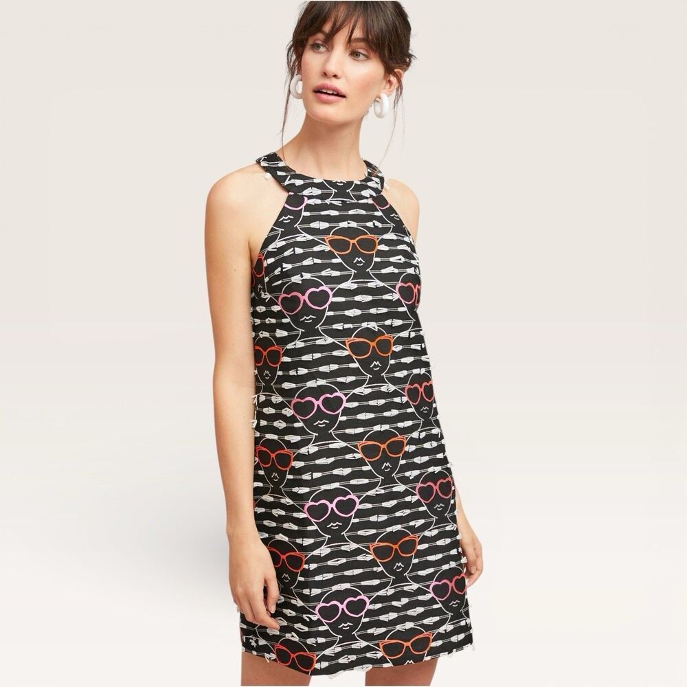 HUTCH ANTHROPOLOGIE Textured Halter Shift Dress Women Small Funky Eclectic Artsy
